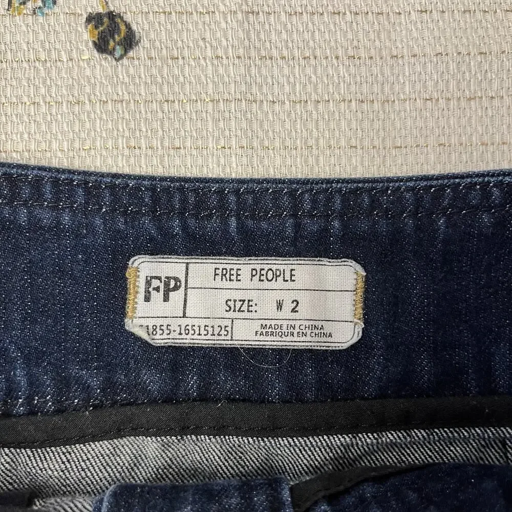 Free People Mini Skirt 2 Blue Denim Button Front 100% Cotton Dark Wash Pockets